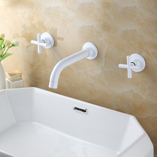Two Cross Handles Wall Mounted Bathroom Tub Shower Basin Sink Mixer Tap Faucet - Picture 10 of 10