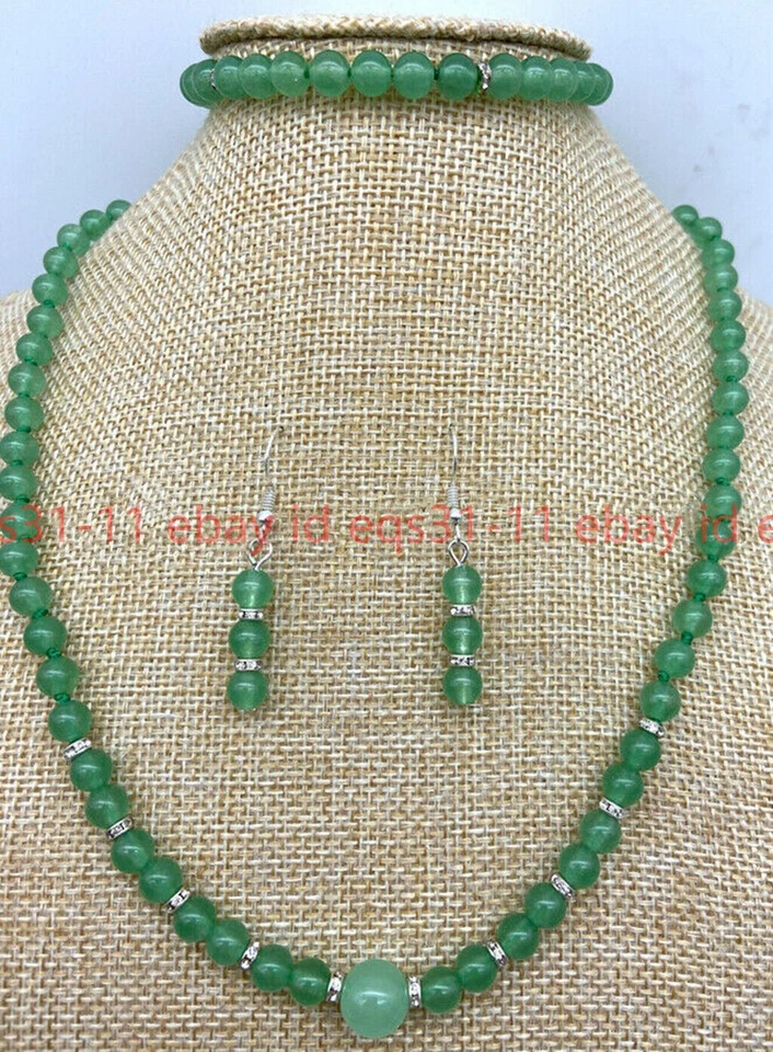 Natural 6/8/10mm Green Aventurine Beads Necklace Bracelet Earring Set 18/7.5'' - Image 2 of 4