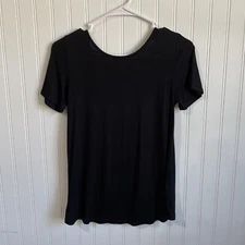 Active USA Womens Medium Black Criss Cross Cut Out On Back T-Shirt Short Sleeve