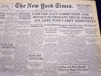 1946 SEPT 11 NEW YORK TIMES NEWSPAPER O'DWYER SAYS COMMUNISTS STIR REVOLT- NT 51