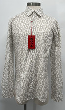 HUGO BOSS Men's Long Sleeve SLIM-FIT PRINTED COTTON POPLIN SHIRT Size XL