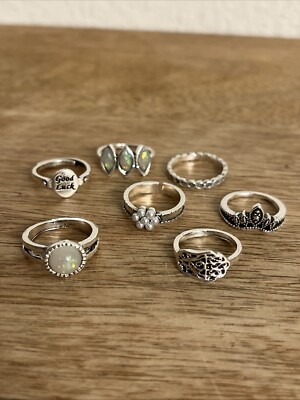 7 Metal Silver Rings Set Of 7 Unbranded Ring Pieces Fits Size 5-7 (# 5)