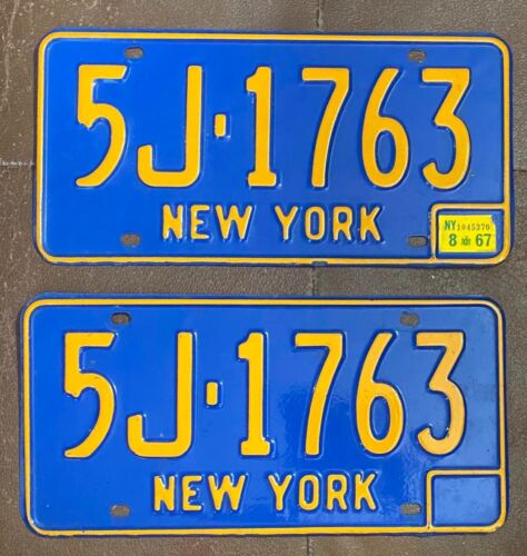 New York 1967 License Plate PAIR - SUPERB QUALITY # 5J-1763 - Picture 1 of 1