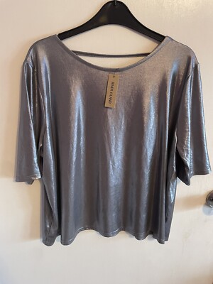 River island size 10 Oversized 12 14 16 shiny silver crop top t