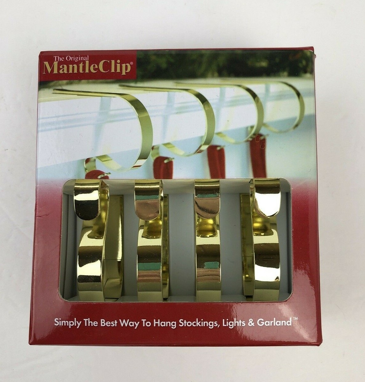 Mantle Clip Stocking Holders Christmas Wreath Garland Lights Gold Tone