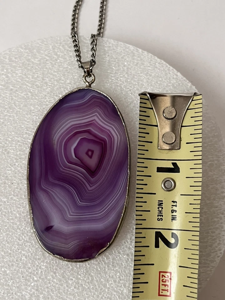Collar Colgante Tono Plata Ágata Lisa Remolino Lavanda Púrpura Foto 4 de 4