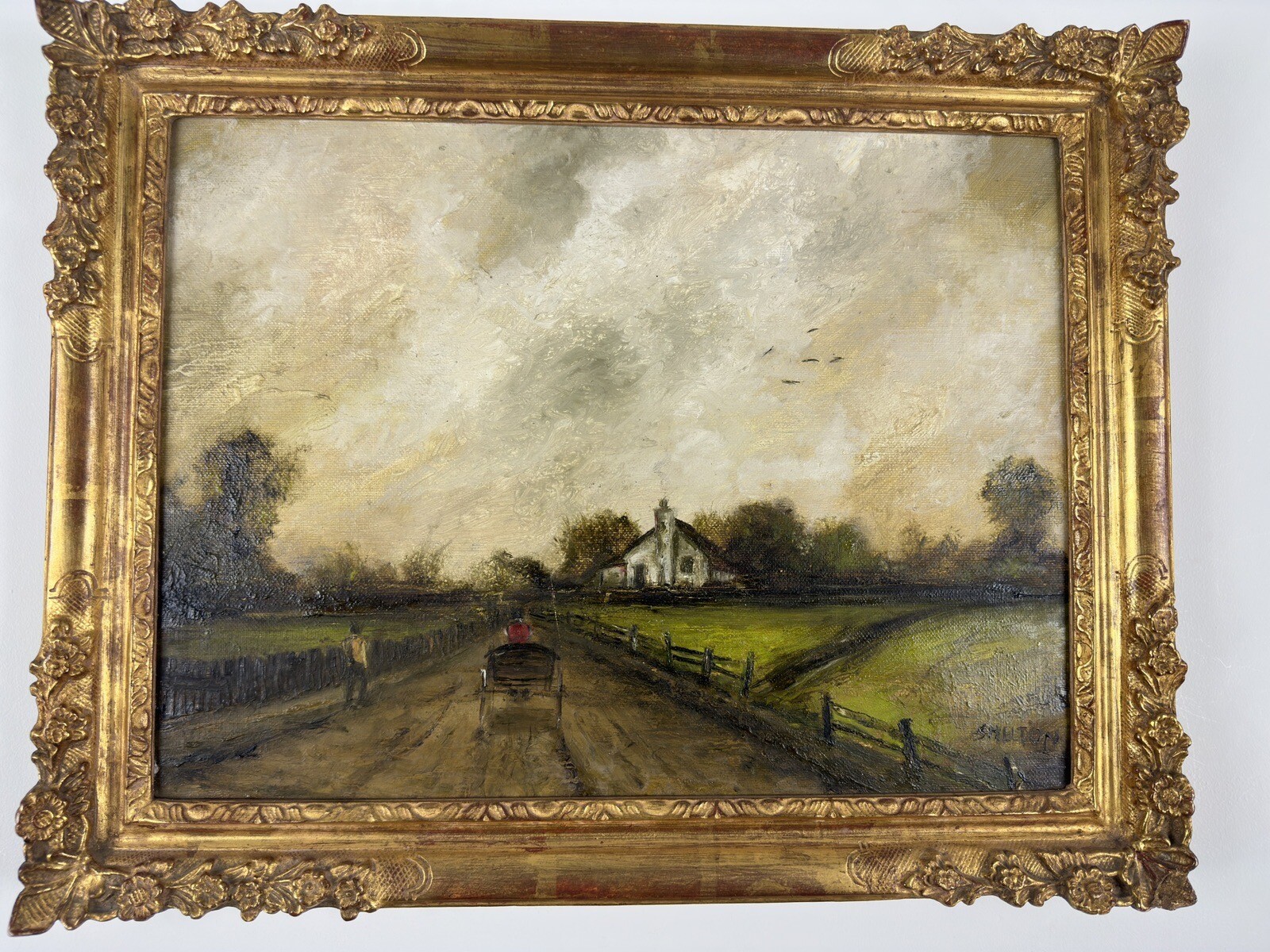Antique Landscape Oil Painting Signed By SHELTON Professionally Framed