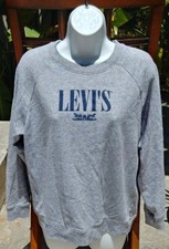 LEVI'S Women's Heather Gray Pullover Sweatshirt Two Horse Logo EUC Size Small