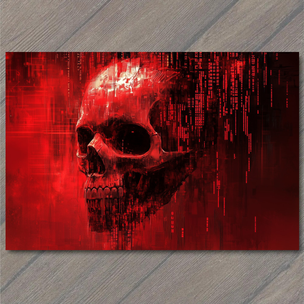 Art Print Red Digital Skull Glitch Data Matrix Cyber Horror Binary Code Scary