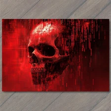 Art Print Red Digital Skull Glitch Data Matrix Cyber Horror Binary Code Scary