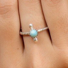 Natural Larimar Ring 925 Sterling Silver Ring Boho Handmade Ring Gift for Her