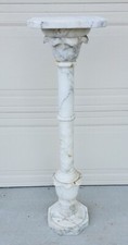 Pair Italian Solid Marble Column Table Lamps with Brass Detail & Custom Diane Hand-Sewn Silk Shades, 36in — listing 4