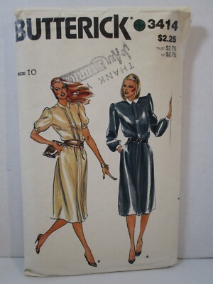 Butterick Pattern 3414 Miss Size 10 Dress Sleeve Long Short Complete Vintage