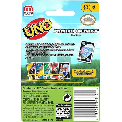 UNO GWM70 Mario Kart Jogo de cartas com 112 cartas e instruções para j