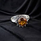 Yellow Citrine Gemstone Round 925 Sterling Silver Handmade Jewelry Ring Gift