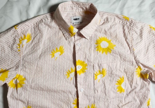 Obey Organic Men's Shirt Pink Floral 100% Cotton Short Sleeve Size Small Button - 第 2/23 張圖片