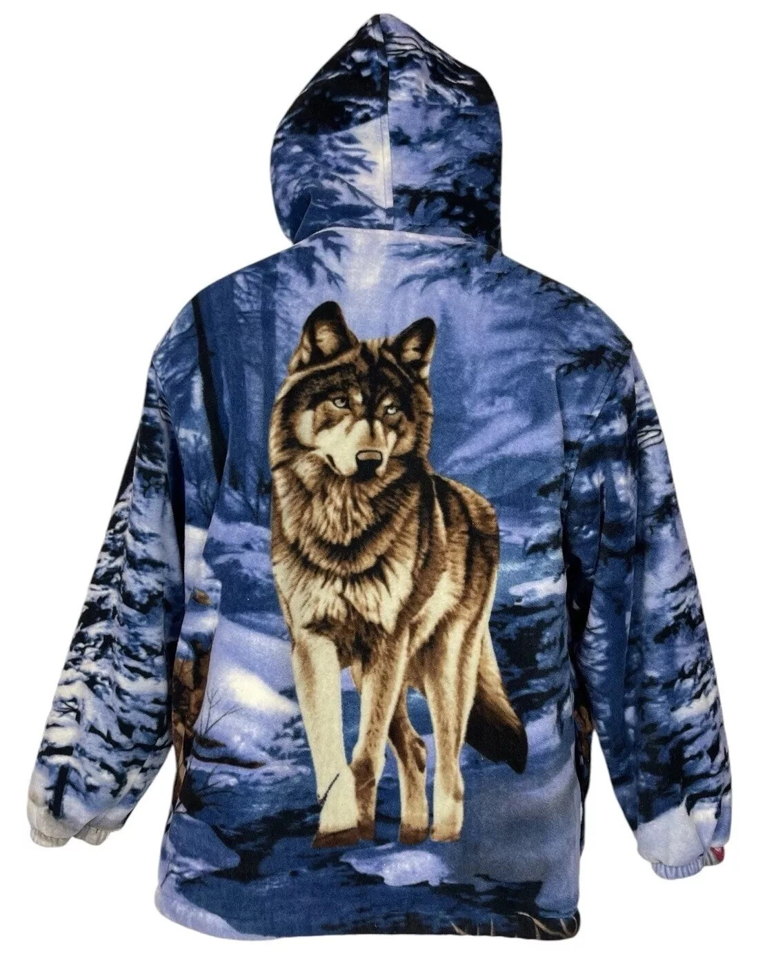 Wildkind Wolf Snow Grey Jacket Wolves Sherpa Fleece Hoodie Blue Sweater M-3X - product detail image 2
