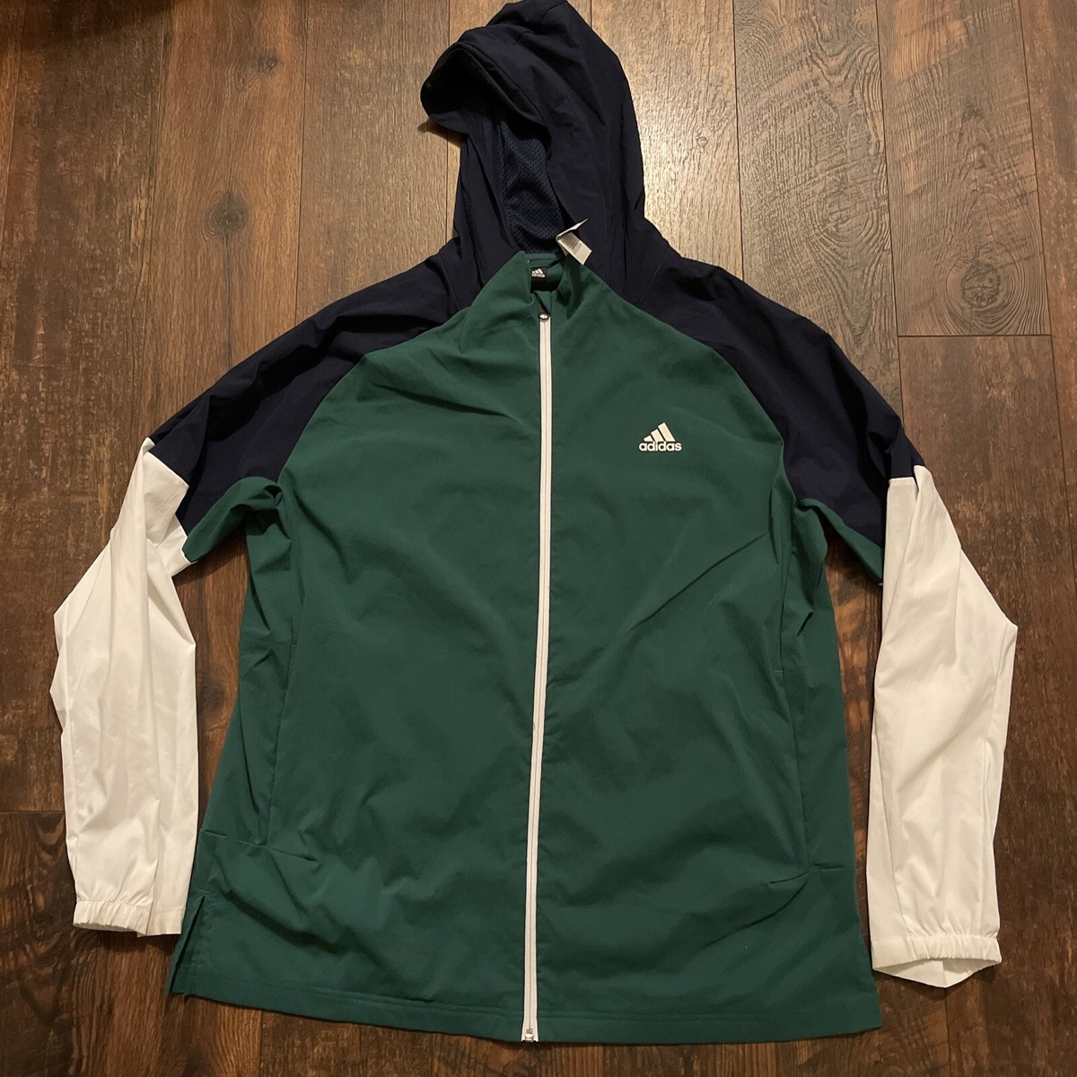 ADIDAS MEN'S GREEN BLUE WHITE ZIP UP LONG SLEEVE HOODED ADIDAS MEN'S GREEN BLUE WHITE ZIP UP LONG SLEEVE HOODED
