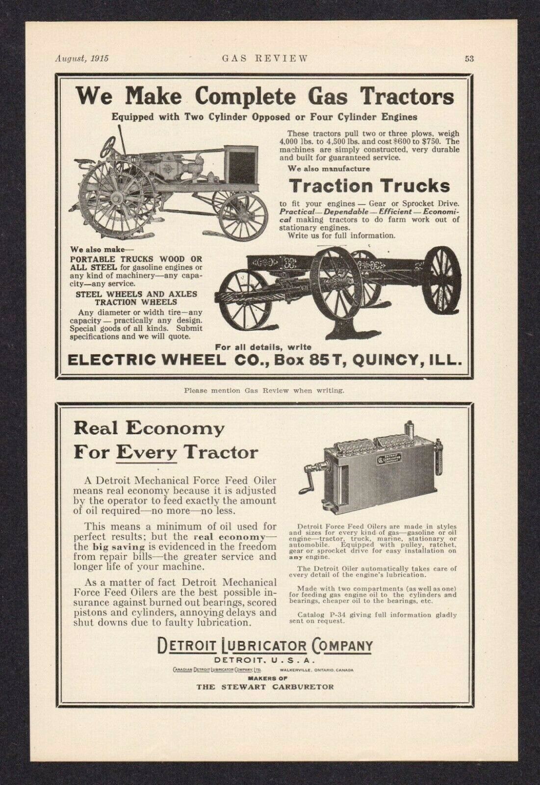 1915 Quincy IL Half Page Ad Electric Wheel Co Gas Tractors & Traction