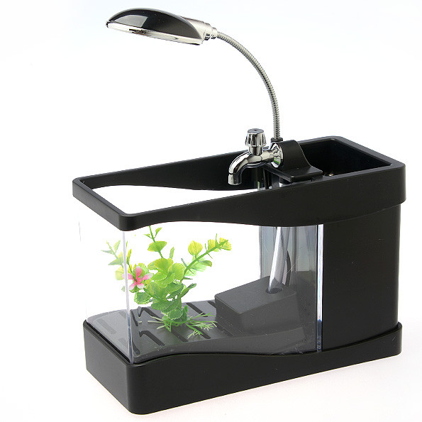 3 In 1 Mini Crystal Usb Fish Tank Aquarium Office Desk Lamp Pen