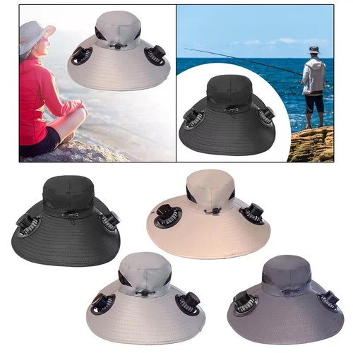 Outdoor breite Krempe Sonnenhut mit Solarventilator Eimer Herren Damen Angeln Strand gebaut - Bild 5 von 20