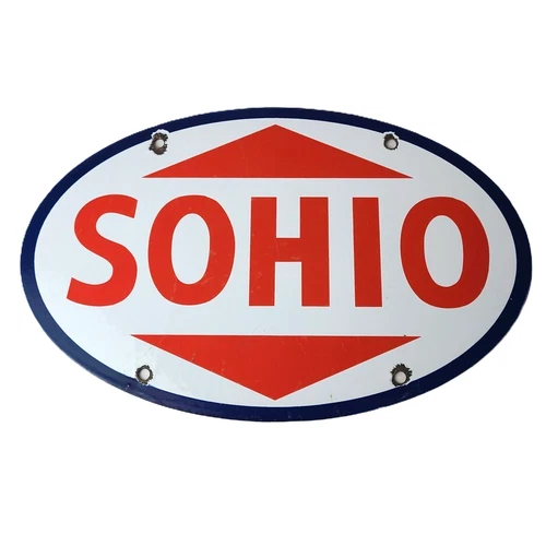 Vintage Porcelain Gasoline Sign - Sohio Gas Motor Oil Service Ohio Pump Sign