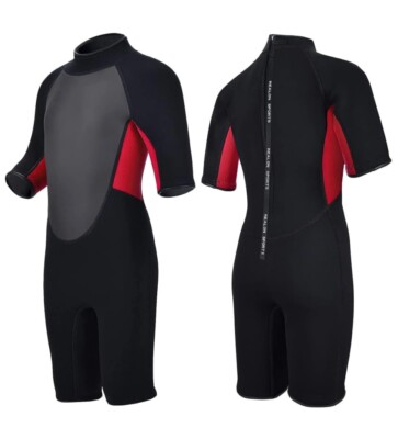 Kids Wetsuit Unisex Toddler Youth Girls Boys 3mm Shorty Size XS Black/Red Realon