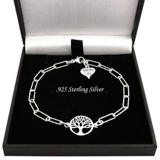 925 Sterling Silver Tree of Life Bracelet & Engraved Tag, Gift for Mum, Friend