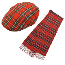 FIDRA Scottish Red Tartan Flat Cap  red Tartan Scarf set, 2 sizes
