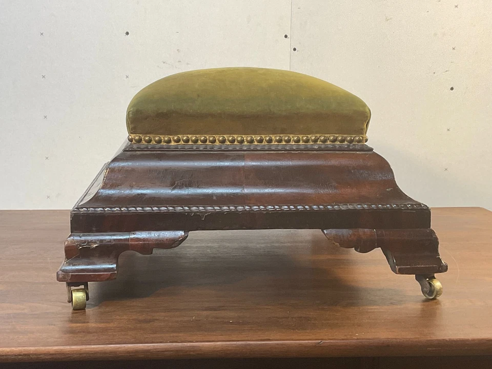 antiguo clásico imperio taburete de pie llama caoba banco rara forma ogee Foto 3 de 4