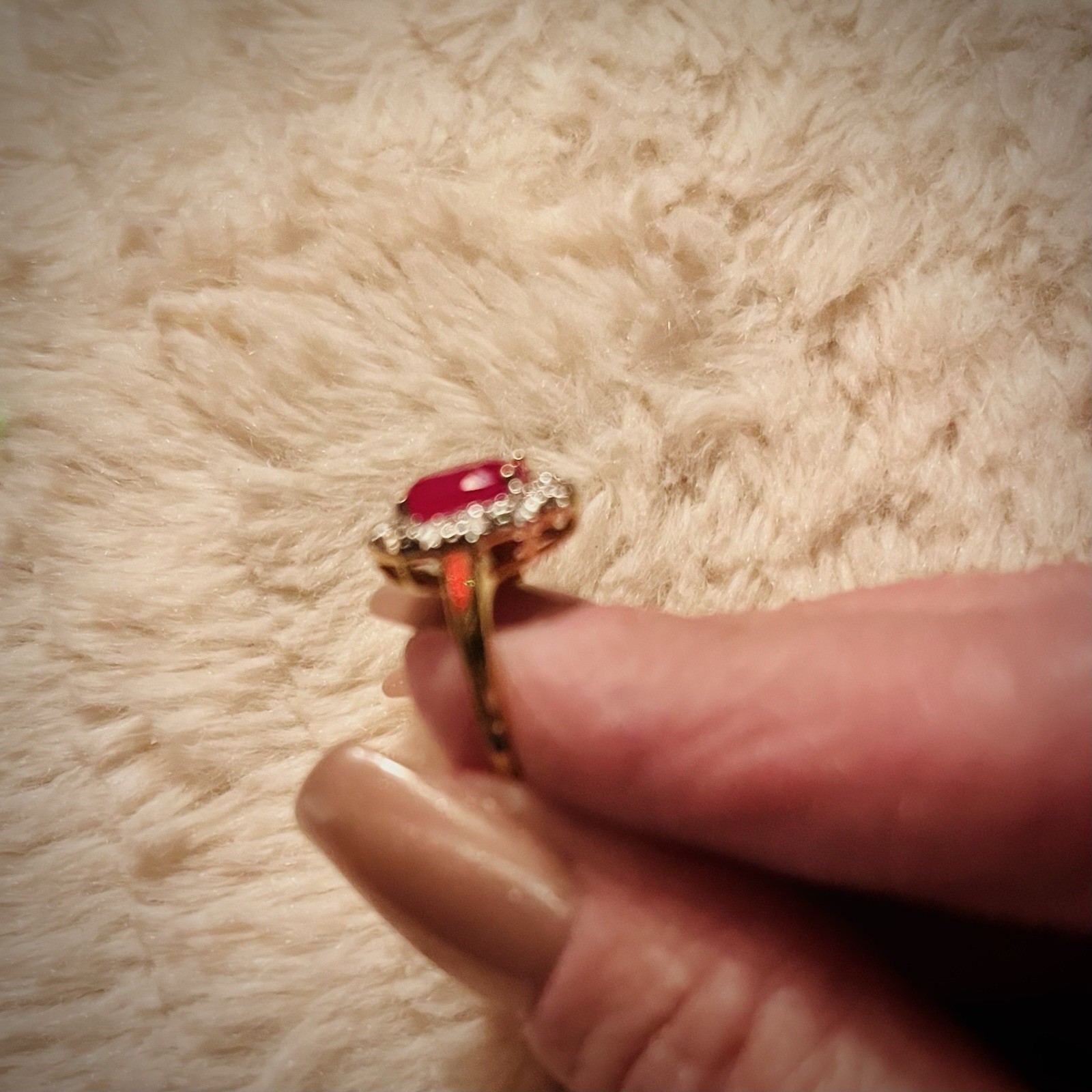 Ruby & Diamond Halo Ring in solid 10k yellow gold - image 6