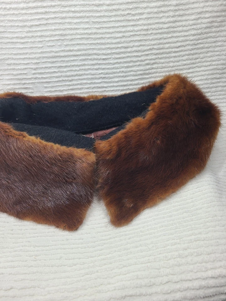 Abrigo Suéter de Colección Años 60 Marrón Cuello de Piel de Visón Coser Cuero Genuino Pinup Sable? Foto 4 de 4