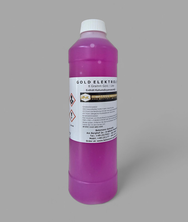 Electrolito de oro 50 ml con 8 gramos de oro/L. - solución de oro dorado - oro duro