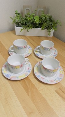 VTG Newcor Monet s Garden Coffee/Tea Set 4 Cups 4 Saucers Cottagecore Whimsy