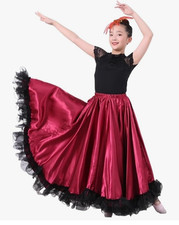 Girls Flamenco Skirt Mexican Dance Wine Black Lace Size 8-12 NIP