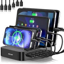 6-Port USB Charger Station for iPhone iPad Android and Tablets