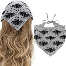 Gothic Crochet Headbands Bat Pattern Bandana for Women, Cotton Knit Triangle Hea