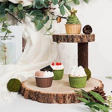2 Tiers BROWN 8" Round Natural Wooden Stand Cupcake Dessert Server Centerpiece