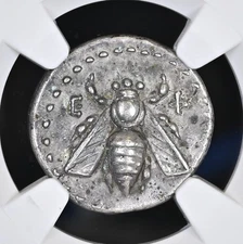 IONIA Ephesus NGC AU Bee & Stag Deer Palm Ancient Silver Greek Drachm Coin D661