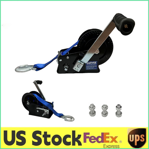 3500lb Heavy Duty Hand Crank Boat Trailer Jet Ski Winch,2-Way Ratchet,33FT Strap