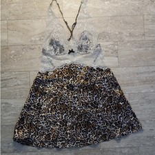 Victoria's Secret cheetah print white lace lingerie slip dress SIZE S