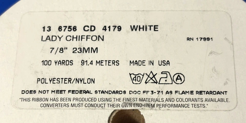 Lady Chiffon Ribbon 6756 Berwick Offray White 7/8" Sheer 100 yds Spool - Image 3 of 3