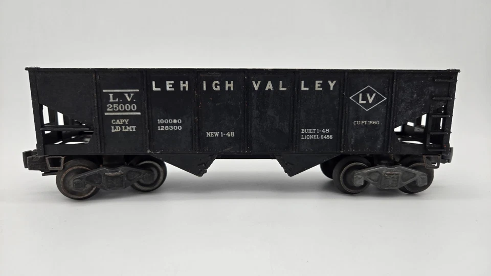 Carro de carga Lionel calibre 6456 O pós-guerra Lehigh Valley LV 25000 Black Bay Hopper - Imagem 3 de 4