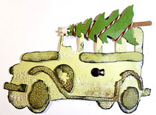 Christmas Jalopy Family Picking Tree Shopping Snow  4 Handmade Ephemera OOAK
