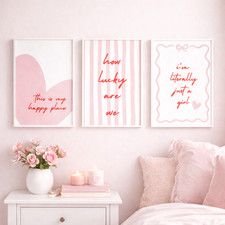 Set of 3 Preppy Pink Girls Bedroom Wall Art | Coquette Aesthetic Prints