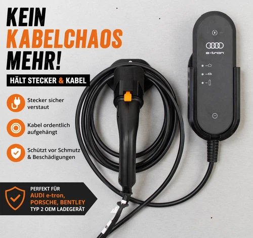 Audi e-tron Wall Mount Type 2 Plug & Cable Holder Wallbox Garage Tidy