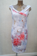 M&S White Midi Dress Size 12 Pencil Wiggle Floral Summer Cocktail Party Wedding