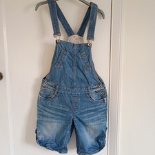 Short Dungarees Size 10 Blue 100% Cotton Pockets Women's Casual