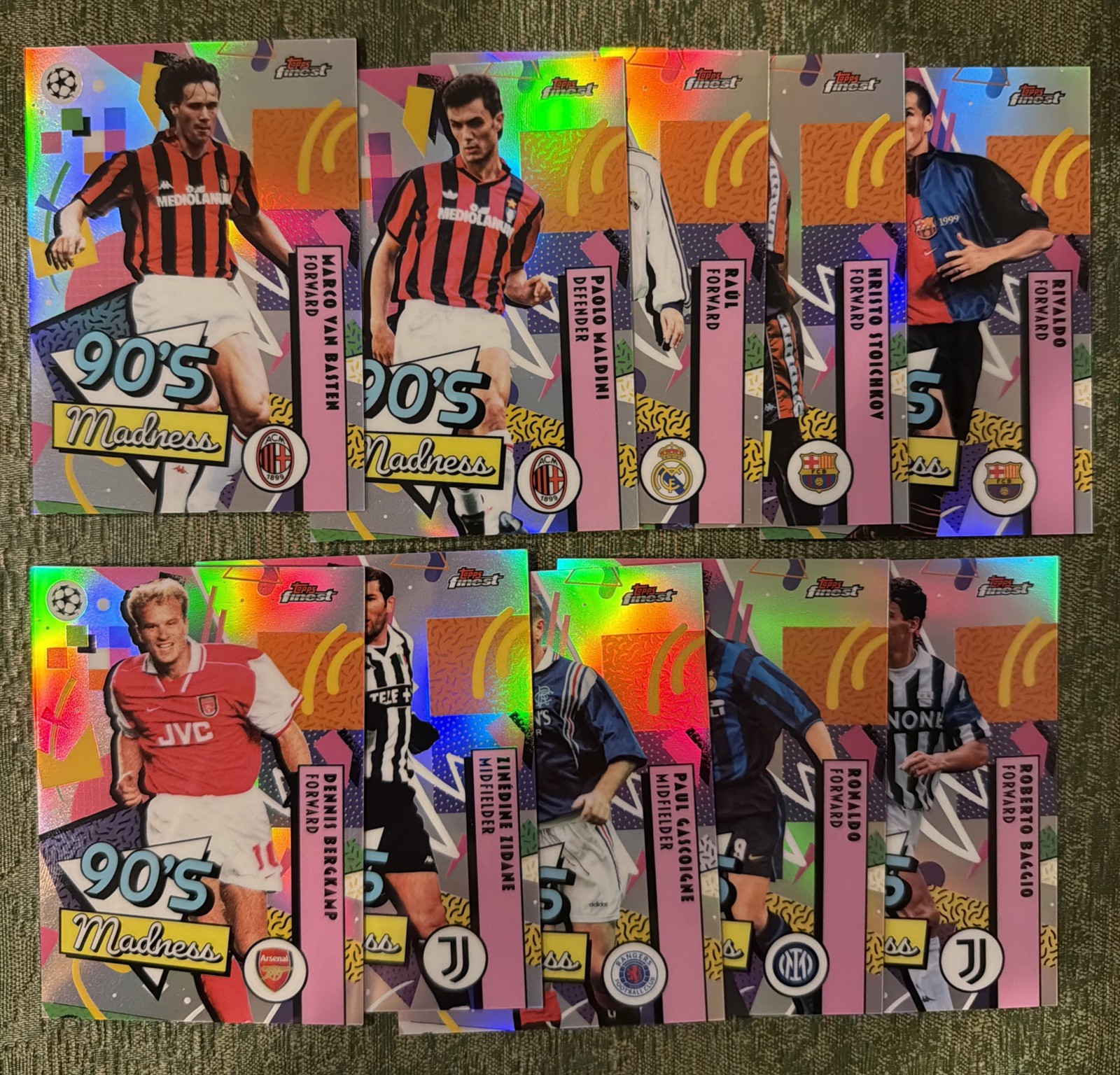 2025/26 Topps Finest UEFA Club 90's MADNESS 10-Card Set #MAD1-10 Soccer Inserts