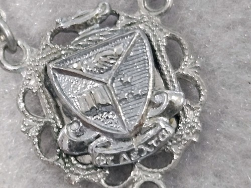 Antique Art Deco Amethyst Glass Rhodium Plated Filigree Pendant Necklace 18" - Picture 14 of 15